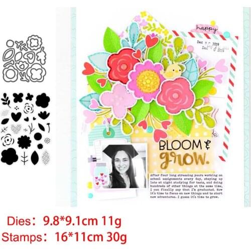 Flowers Clear Stamps and Metal Cutting Dies DIY Scrapbooking Photo Album Crafts Seal Punch Stencils Stamp and Die Sets