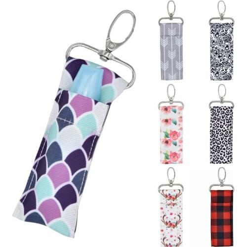 Ladies Cute Colorful Floral Souvenir Lipstick Lip Balm Chapstick Holder Lipstick Holder Keychain For Girls Gifts