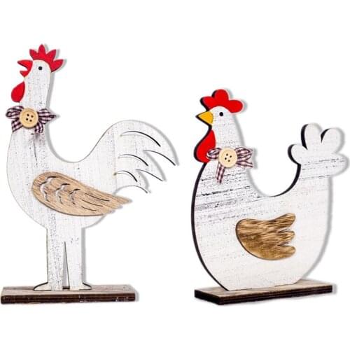 Wooden Rooster Shape Chicken Easter Egg Crafts Decorative Ornament Home Decor Festive Atmosphere Desktop Decoration