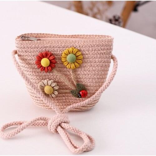 Ladybird Littie Flowers Children Straw Coin Purse Girls Good Birthday Gift Children Shoulder Bag Little Princess zipper Bag