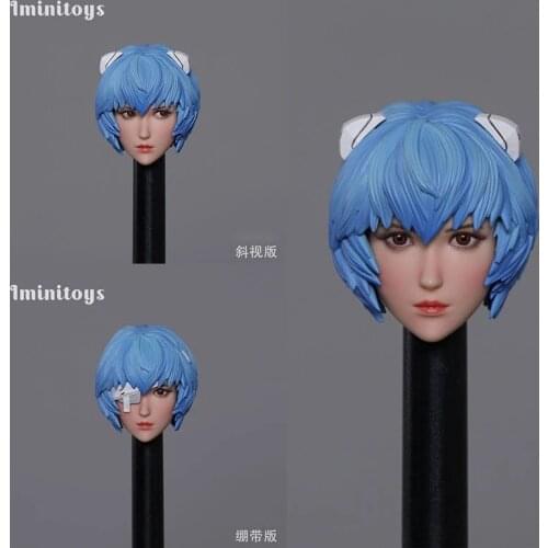 Iminitoys M006 1/6 Female Soldier Anime Girl Head Sculpt Blue Hair Head Carving Fit 12'' Action Figure Body Pre-sale
