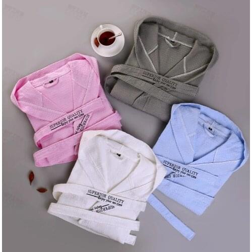 Bathrobe Men Dressing Gown Mens robe Cotton Waffle Sleep Lounge Summer Bathrobe Nightgowns Robes Casual Wear Kimono Robe White