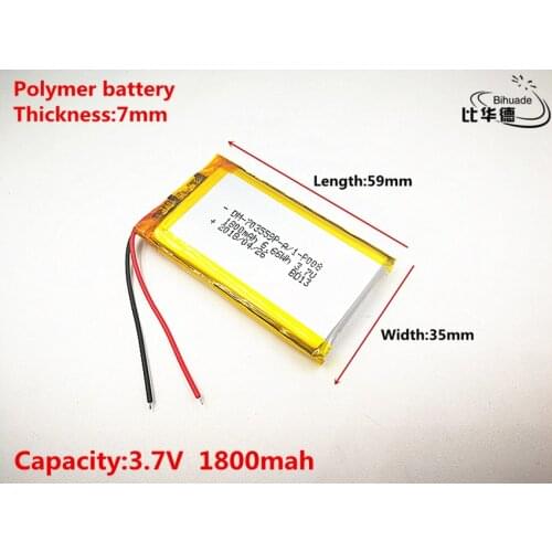 Good Qulity 3.7V,1800mAH,703559 Polymer lithium ion / Li-ion battery for TOY,POWER BANK,GPS,mp3,mp4