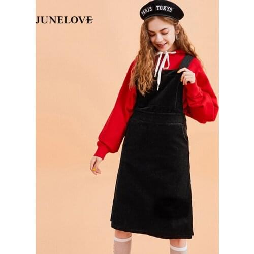 JuneLove 2019 Winter overalls women dress Corduroy Sexy female Slim strap dress cross back dress ladies vestidos