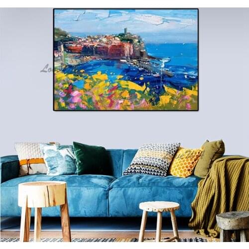 Frameless Seaside Landscape Oil Painting 100% Handmade Paintings Wall Art Home Decor Picture Modern Oil Painting Knife Style Art