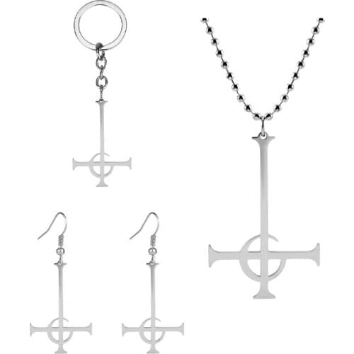 Steins Necklace Stainless Steel Jewelry Set Geo Maze Cross Pendant Necklace Bead Chain Sweater Colar Gifts