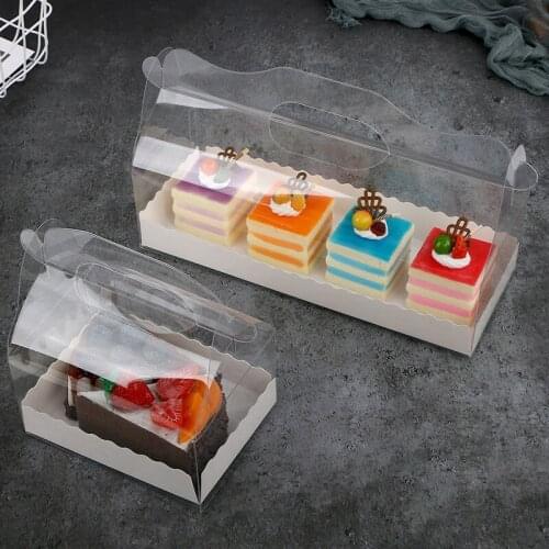 500PCS Transparent Cake Roll Packaging Box with Handle Eco-friendly Clear Plastic Cheese Cake Box Baking Swiss Roll Box for S/L