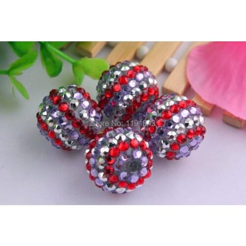 Kwoi vita Newest light purple/red/silver color 20mm 100pcs/lot Chunky Resin Rhinestone Beads Ball for Kids Girls Jewelry Making
