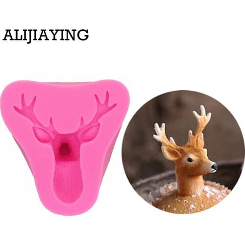 M0590 3D Stags Head Silicone candles Molds Christmas Deer Fondant Cake Soap Mold Gumpaste Chocolate Kitchen Baking Tools