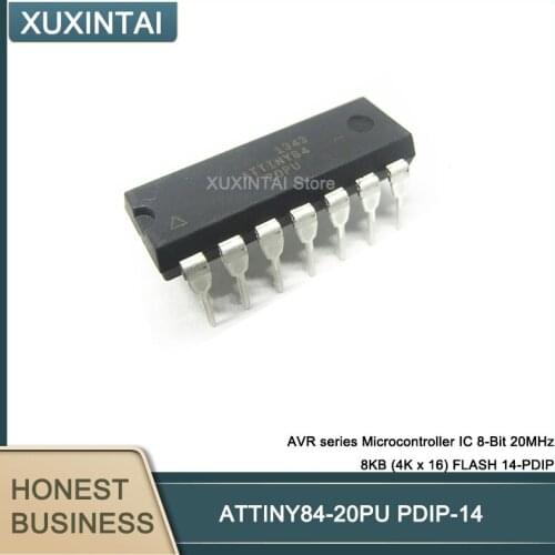 50 Pcs/Lot ATTINY84-20PU ATTINY84 AVR series Microcontroller IC 8-Bit 20MHz 8KB (4K x 16) FLASH 14-PDIP