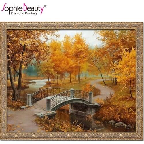 New Full Diy Diamond Painting Kit 3D Cross Stitch Square Diamond Embroidery Autumn Scenic Brudge Diamond Mosaic Crafts
