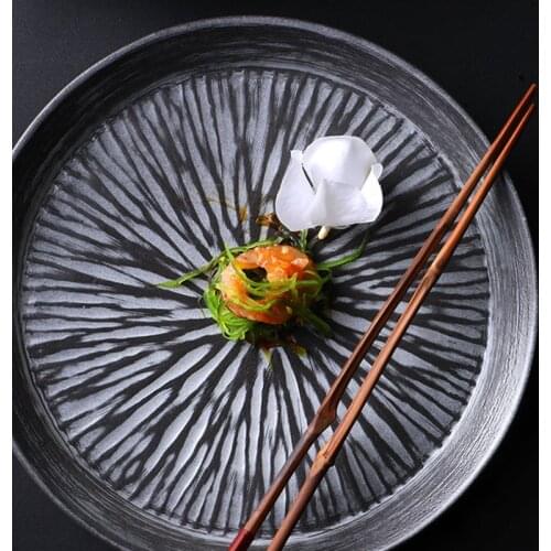 KINGLANG Embossed Hand Brush Straight Plate Home Dining Plate Fruit Flat Plate Creative Nordic Simple Wind Ceramic Plate