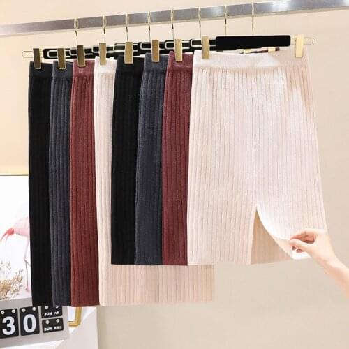 2021 Autumn and Winter High Waist Hip Skirt Long Split One-step Skirt Wool Knitted Skirt Womens Winter Home Season