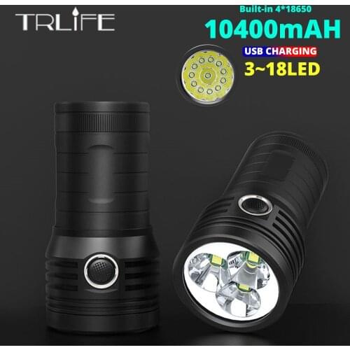 10400mAh Built-in battery Super brigh T6 LED Flashlight 3 Modes USB Rechargeable Led Torch Portable Lamp With Power Bank