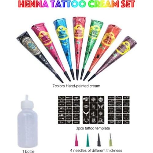 Diy Waterproof Indian Henna Tattoo Paste Cone Set Temporary Tattoo for Women 7 Colors Tattoos and Body Paint Art Hena Makeups