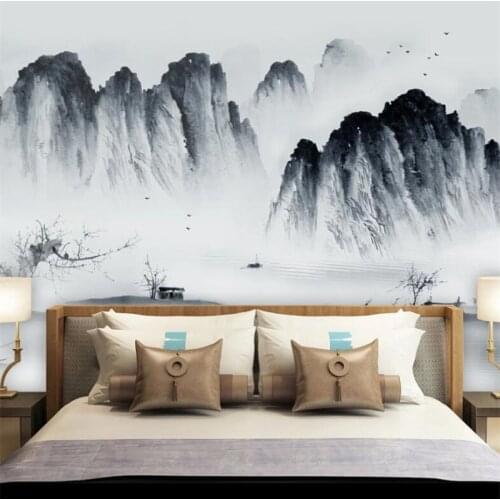 Wellyu Customized large-scale mural fashion home improvement new Chinese pastoral ink landscape TV background wallpaper