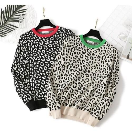 Gkfnmt Leopard Women O Neck Sweater 2021 Autumn Winter Thick Warm Pullovers Top Soft Female Jumper Knitwear Outfits Pull