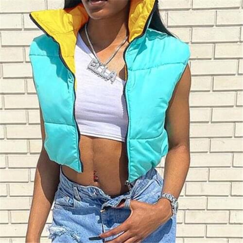 Women Autumn Winter Stand Collar Zip Up Down Vest Sleeveless Reversible Casual Ultra Light Warm Cotton-Padded Jacket Waistcoat