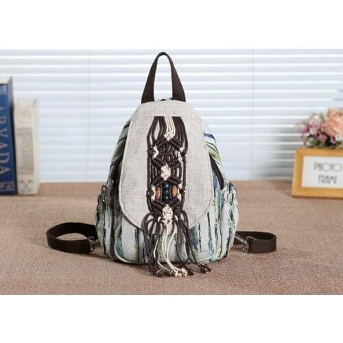 2022 Women National Floral style Backpack Handmade Women Bags Girls Mini Backpack Embroidered Vintage Canvas Mochila Travel Bags