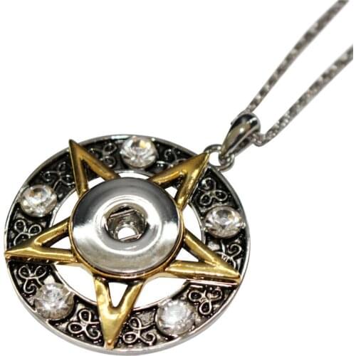 SN18-44 2016 Fashion Golden Star Interchangeable Snap Pendants Necklaces For 18mm Ginger Snap Buttons Jewelry with 50CM Chains