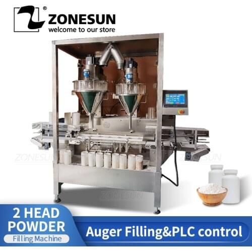 ZONESUN Fully Automatic Powder Granule Particles Jar Filling Machine Double Heads Matcha For Production Line