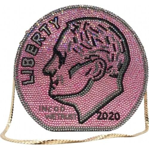 17x16CM Hot-selling Dollar Diamond Dinner Bag Handmade Diamond Coin Shape Rhinestone Banquet Clutch Bag a6802