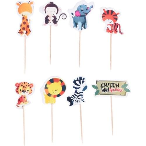 24pcs Animal Cake Toppers Jungle Safari Party Cupcake Birthday Decoration