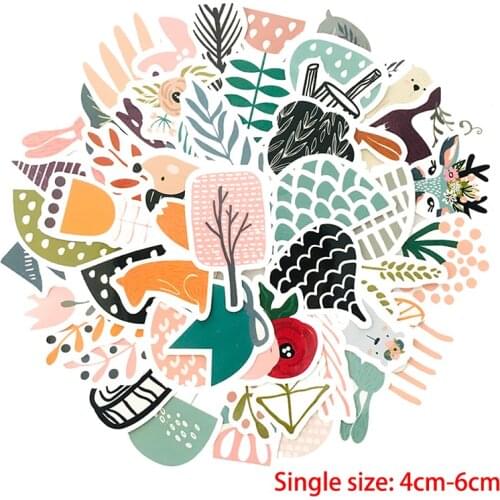 50pcs Cute Animal Decoration Luggage Guitar Scrapbooking Toy Decal Sticker Nordic Style Fresh Natural Green Plants Sticker