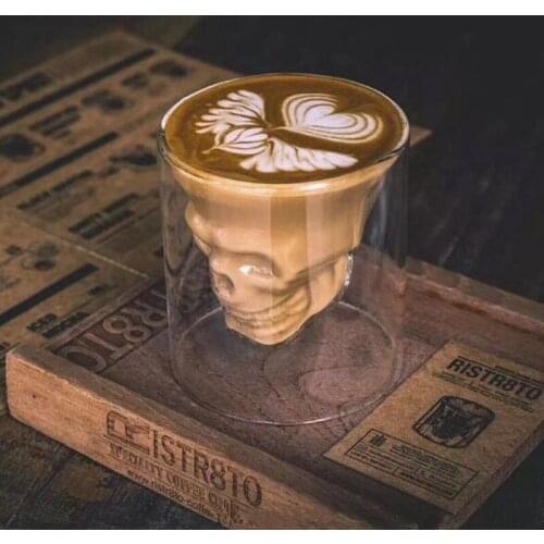 95-220ml Coffee Cup Double Glass Transparent Crystal Skull Glass Home Whiskey Vodka Bar Club Beer Glass