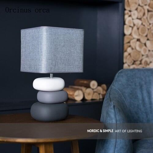 American modern minimalist LED stone desk lamp bedroom bedside lamp Nordic creative personality fabric table lamp free shipping