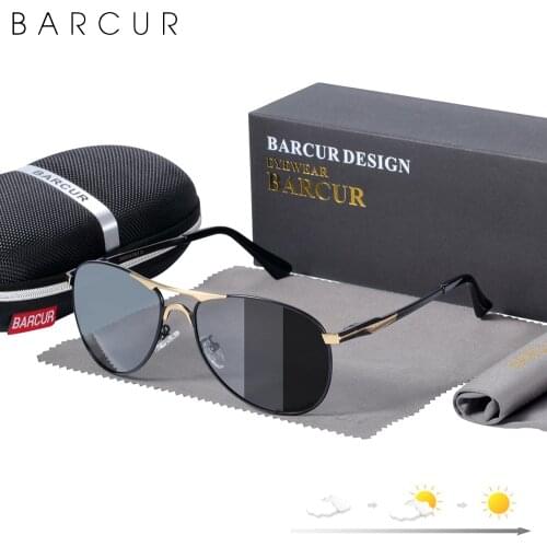 BARCUR Mens Photochromic Sunglasses High Quality Brand Design Polarized Women Sun Glasses Automatic Color Changing UV400