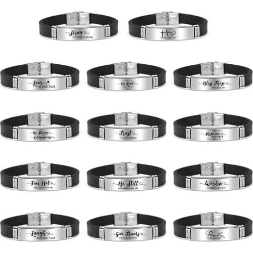 Love Never Fails Scripture Quote Christian Bible Verse Inspiring Faith Silicone Bracelets for Men Jewelry Gift