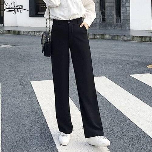 2021 Spring New Fashion Elegant Office Lady Casual High Waist Wide Leg Black Pant Full Length Pant Woman Hot Sales Pantalon 9755