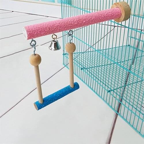 Bird Wood Perch Stand with Bell Parrot Swing Toy for Parakeet Cockatiel Conure Cockatoo Macaw Eclectus Lovebird Finch Canary