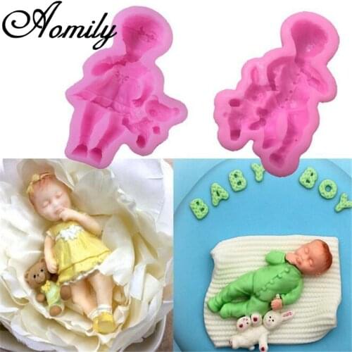 Aomily Rabbit Boy Bear Girl Fondant Cake Mold Cake Decorating Tool Jelly Sugar Craft Chocolate Moulds Ice Cube Molds Baking Tool