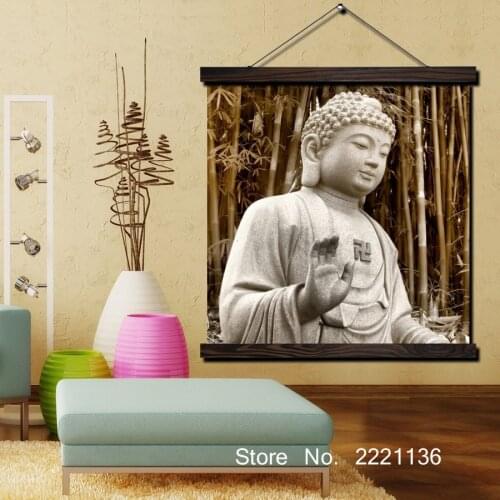 White Stone Buddha And Bamboo HD Print Scroll Paintings Wall Art Printed Hanging Framed Canvas Painting Modern Home Decoration