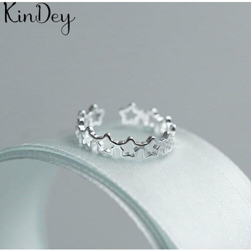 Kindey Wholesale Real Silver Color Star Rings For Women Statement Jewelry Finger Ring anillos mujer bijoux