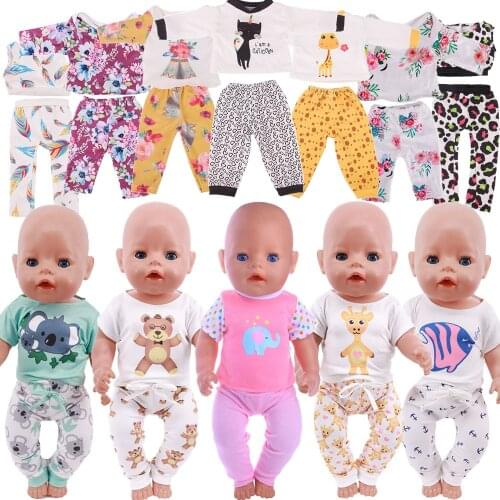 Doll Clothes Pajamas Unicorn/Kitty Print For 43Cm Baby Reborn&18Inch Ameican Doll Generation Girls Accessories,ZAP Clothes Gifts