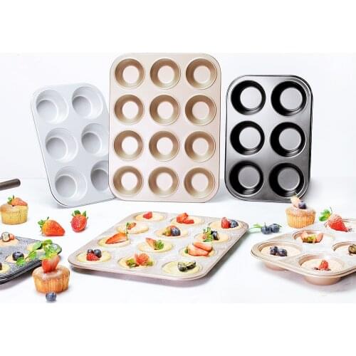 Square Cupcake Pan 6/12 Cups Muffin Tray Cupcake Mold Muffin Pan Carbon Steel Baking Pan Non Stick Bakeware Gold Black
