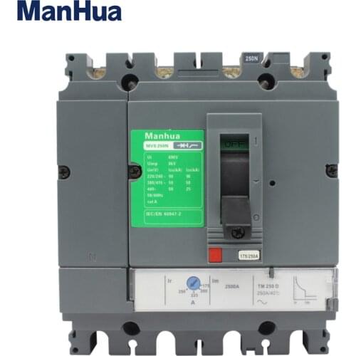 Manhua 4 Phase 250A Breaking Capacity Adjustable MVS-250N Moulded Case Circuit Breaker