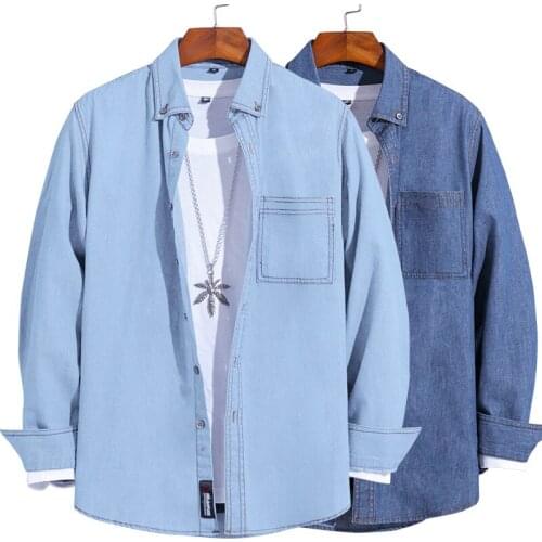 Mens 100% Cotton Denim Shirt 2021 Autumn New Classic Oversized Casual Thin Jean Top Business Fashion Male Brand Cotton Clothes
