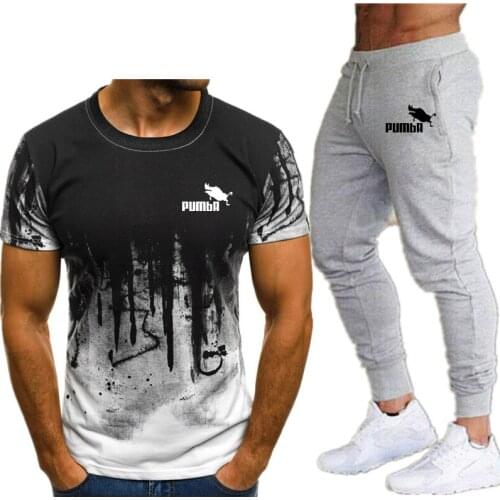 2021 fashion trend short sleeve summer mens classic best selling ink boar print T-shirt + shorts suit casual sportswear