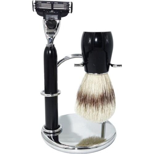 WLONG Men Wet Shaving Brush and Razor Set with Cosmetic Natural Bristle Hair Knot and Stand Holder