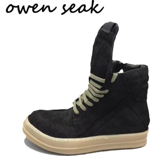 18ss Owen Seak Men Casual Shoes High-TOP Ankle Boots Genuine Leather Sneaker Luxury Trainers Boots Lace-up Zip Flats Big Shoes