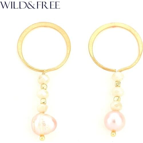 2017 New Women Freshwater Pearl Pendant Stud Earrings Jewelry Zinc Alloy Gold Circle Glass Bead Stud Earrings Jewelry Women
