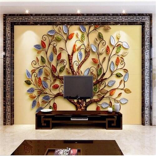 Beibehang 3 d custom wallpaper color emboss rich tree image European luxury living room 3 d mural wallpaper background pictures