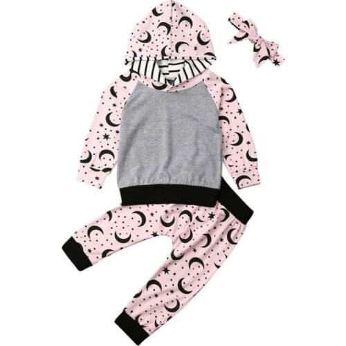 Toddler Girl Clothes 3Pcs Infant Baby Girls Clothes Hooded Tops Star moon Print Sweatshirt Pants Autumn Outfit Set