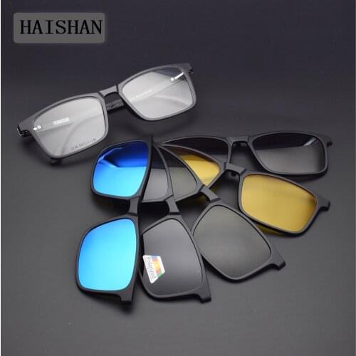 Spectacle Frame Male Sand black clips on Magnet Polarized Sunglasses Night Vision Film Anti-blue 3D Movie Driving Special Frame