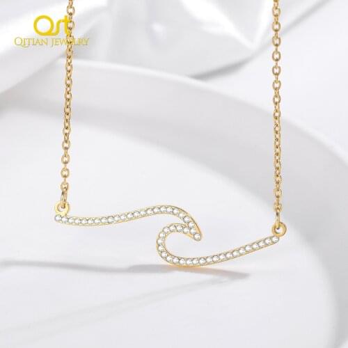 Qitian Necklace For Women With Summer Jewelry Iced Out Stainless Steel Pendant Waves Shape Fashion Summer Jewelry For Women Girl