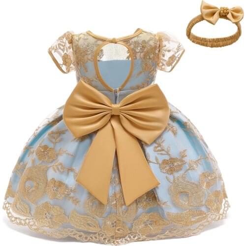 Baby Girls Dress Christmas New Year Lace Embroidery Gown Flower Beading Princess Costume Elegant Baby Birthday Party Dress 12M